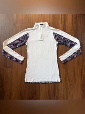 Women’s XXS White/Floral Dublin Long Sleeve Horseback Riding Sunshirt. Good Cond